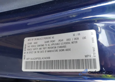 2005 Porsche Cayenne z USA, uszkodzony, nr VIN WP1AA29P55LA24389